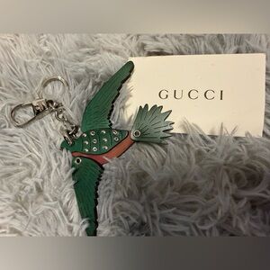 GUCCI Purple/Green Wood And Swarovski Crystal Bird Key Chain And Bag Charm